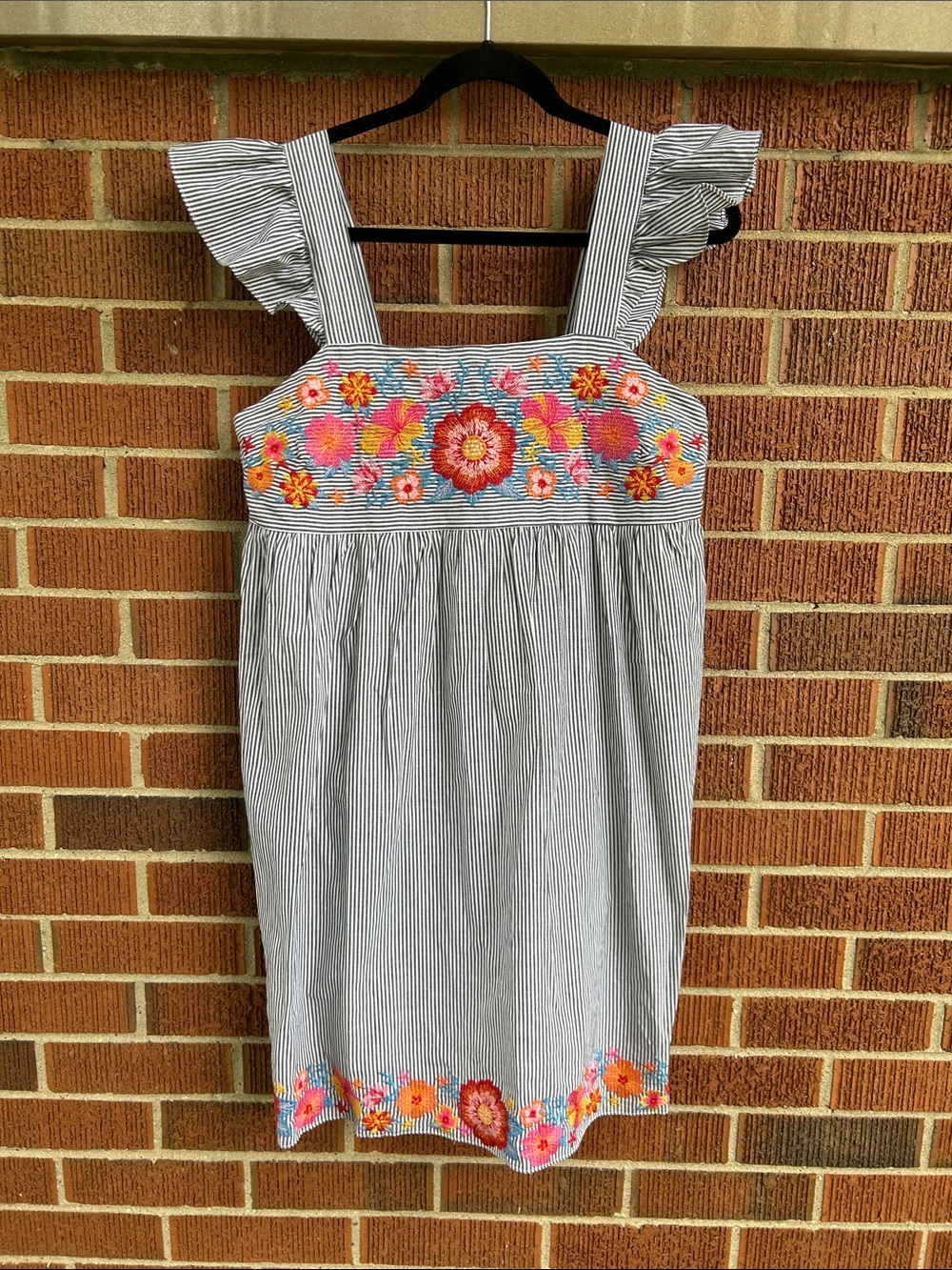 Savanna Jane Striped Embroidered Floral Dress - Blue/White